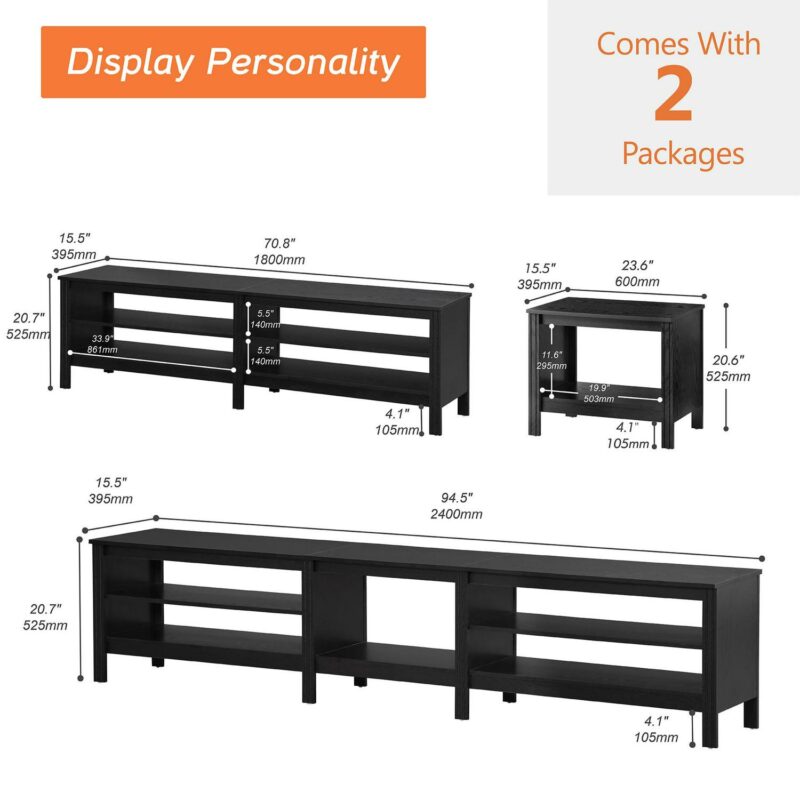 TV Stand for 90 inch TV, Wood Media TV Console Brown Entertainment Center for 85 100 inch TV with 6 Open Shelves for Living Room, 80'' - Image 4