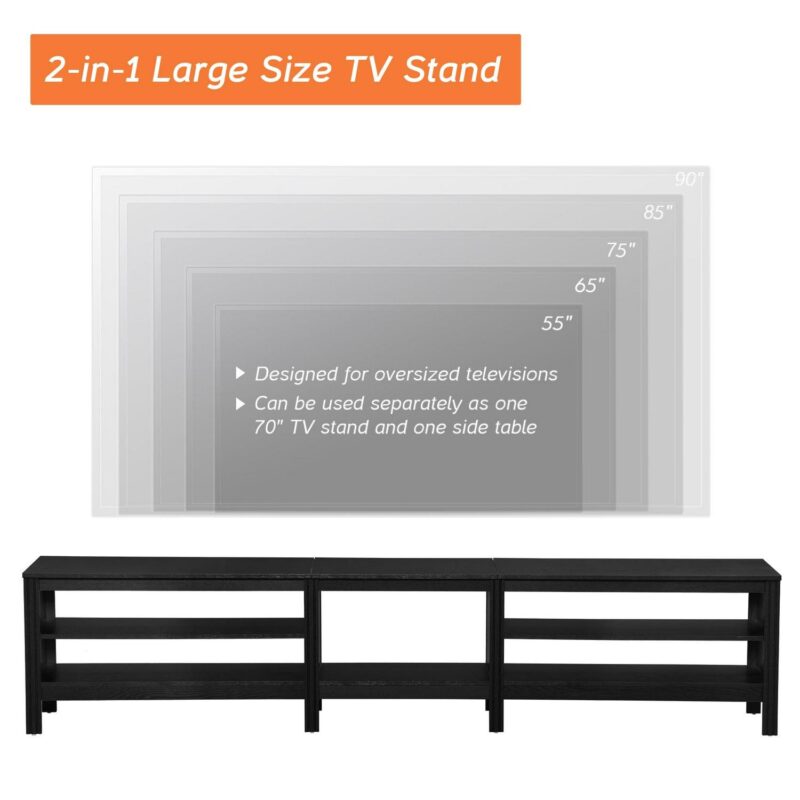 TV Stand for 90 inch TV, Wood Media TV Console Brown Entertainment Center for 85 100 inch TV with 6 Open Shelves for Living Room, 80'' - Image 3