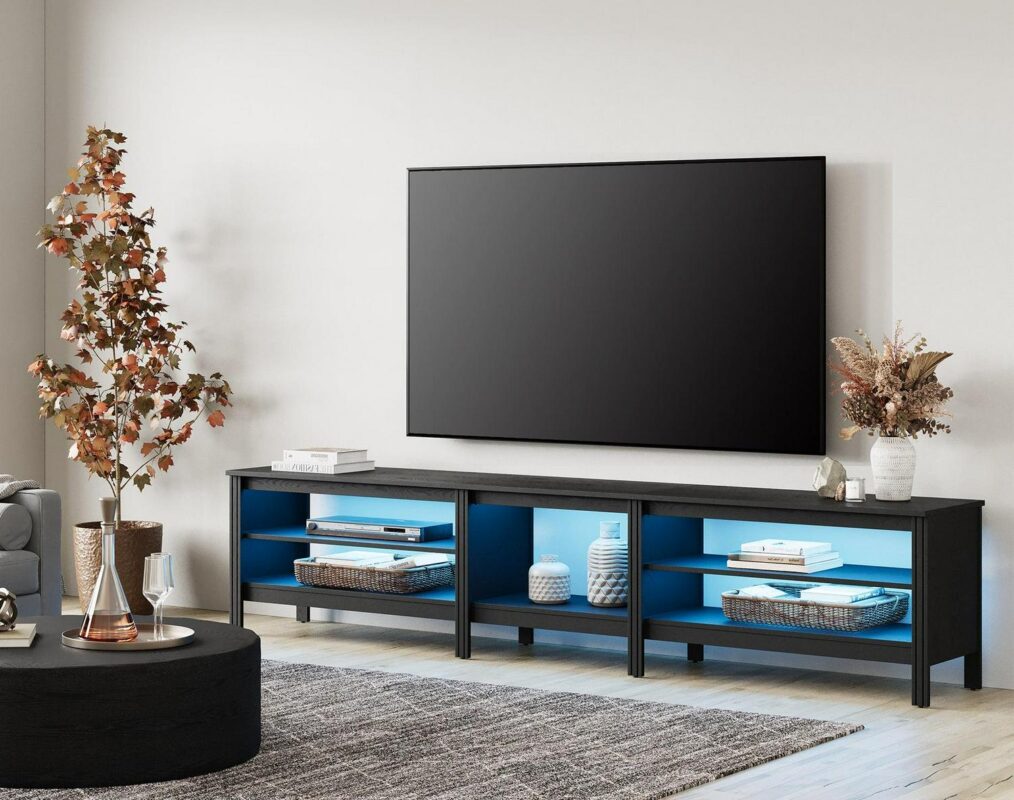 TV Stand for 90 inch TV, Wood Media TV Console Brown Entertainment Center for 85 100 inch TV with 6 Open Shelves for Living Room, 80''