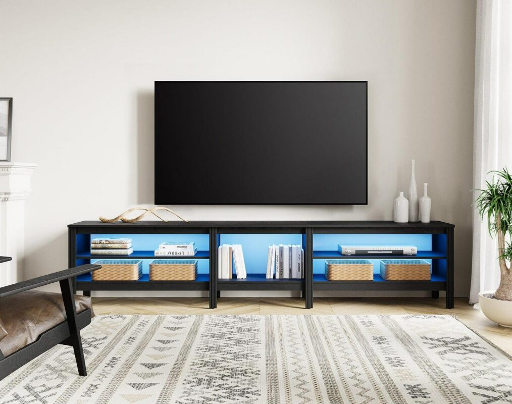 TV Stand for 90 inch TV, Wood Media TV Console Brown Entertainment Center for 85 100 inch TV with 6 Open Shelves for Living Room, 80'' - Image 2