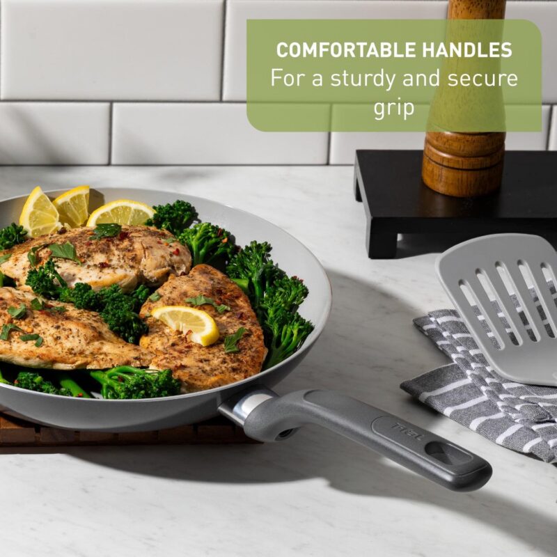 T-fal Easy Care Ceramic, 20 Piece Pots and Pans Cookware Set, Stone Grey - Image 5