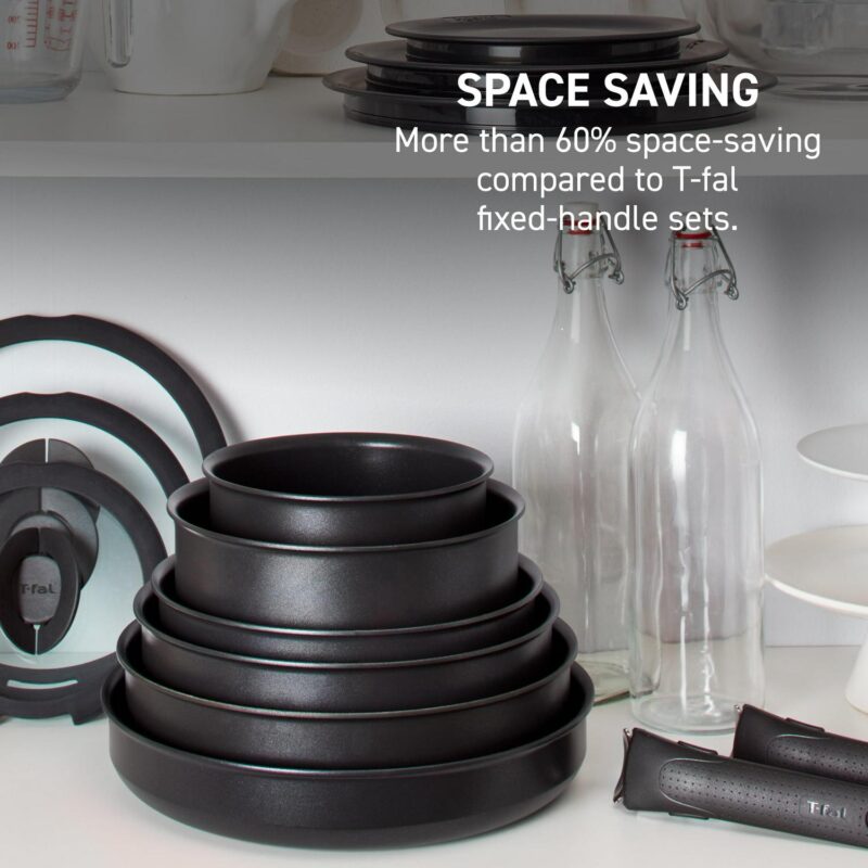 T-fal Ingenio Expertise 14 Piece Nonstick Cookware Set, Induction Oven Safe 500F, Pots and Pans, RV, Detachable Handle, Onyx Black - Image 3