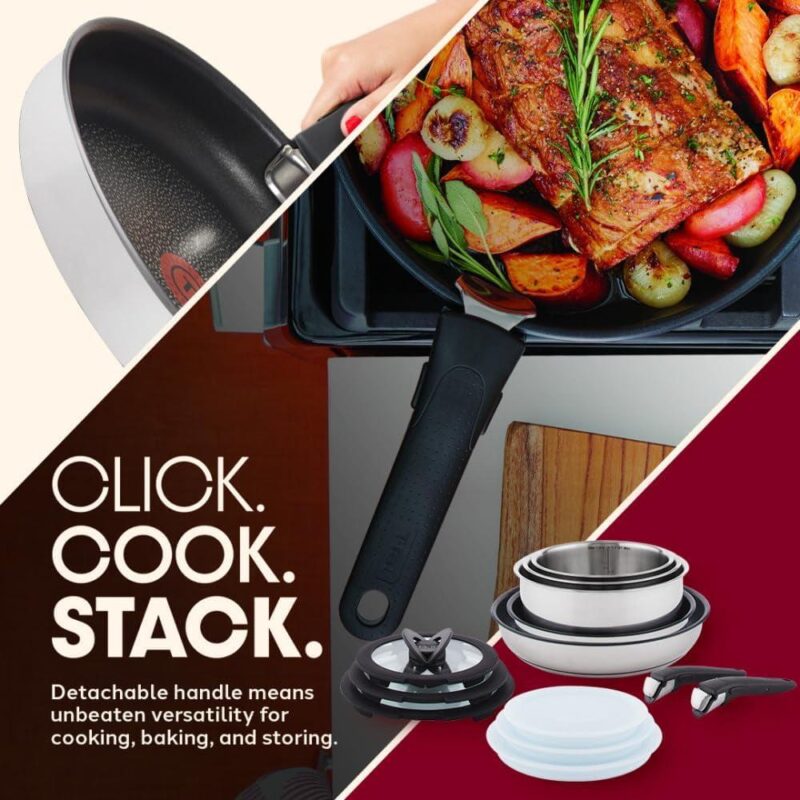 T-fal Ingenio Expertise 13 Piece Nonstick Cookware Set, Induction Oven Safe 500F, Pots and Pans, RV, Detachable Handle, Black - Image 6