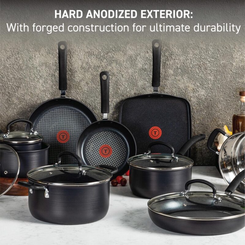 T-fal Ultimate Hard Anodized Titanium Nonstick Cookware, 12 Piece Set, Grey - Image 3