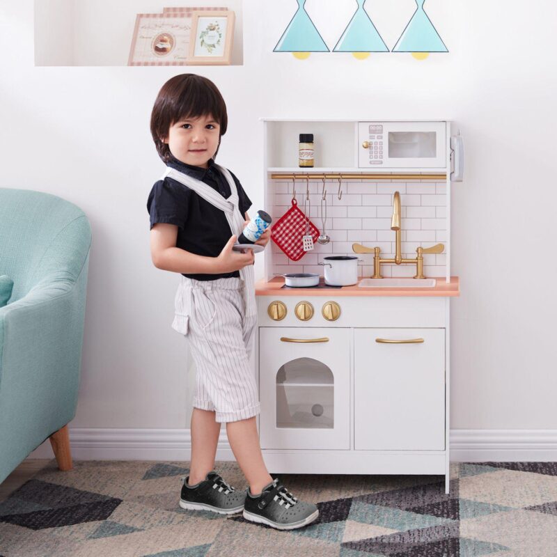 Teamson Kids Little Chef Boston Modern Play Kitchen - White and Wood - Image 6