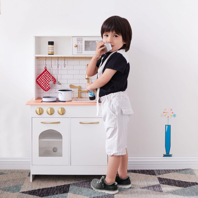 Teamson Kids Little Chef Boston Modern Play Kitchen - White and Wood - Image 5