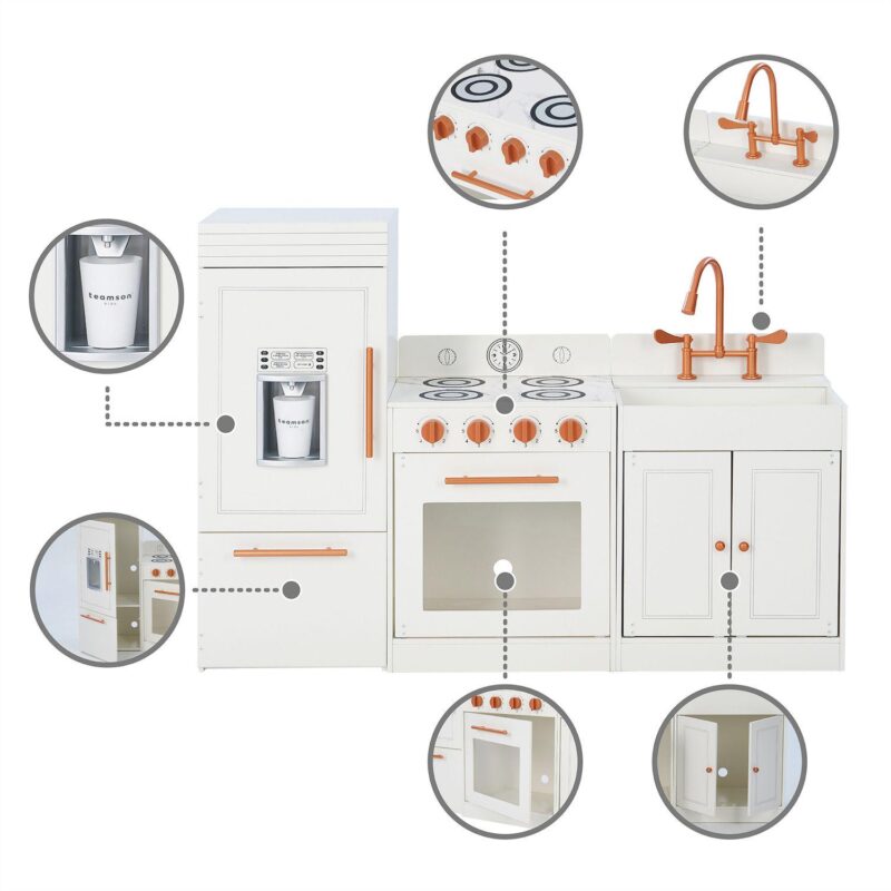 Teamson Kids Little Chef Paris Modern Play Kitchen - White and Rose Gold - Image 3