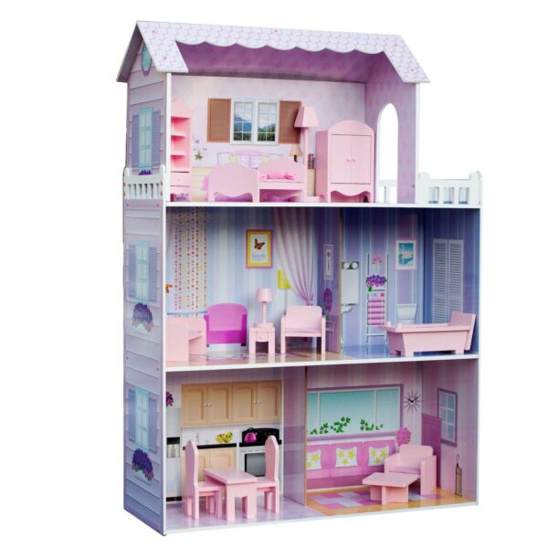 Teamson Kids Olivia's Little World 12-inch Pink Dreamland Tiffany Dollhouse with Matching Pink Accessories