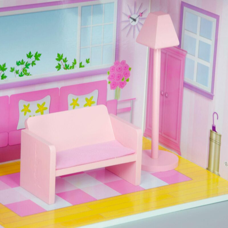 Teamson Kids Olivia's Little World 12-inch Pink Dreamland Tiffany Dollhouse with Matching Pink Accessories - Image 3