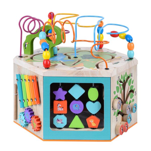 Teamson Kids Preschool Play Lab Large Wooden Activity Learning 7-Sided Cube