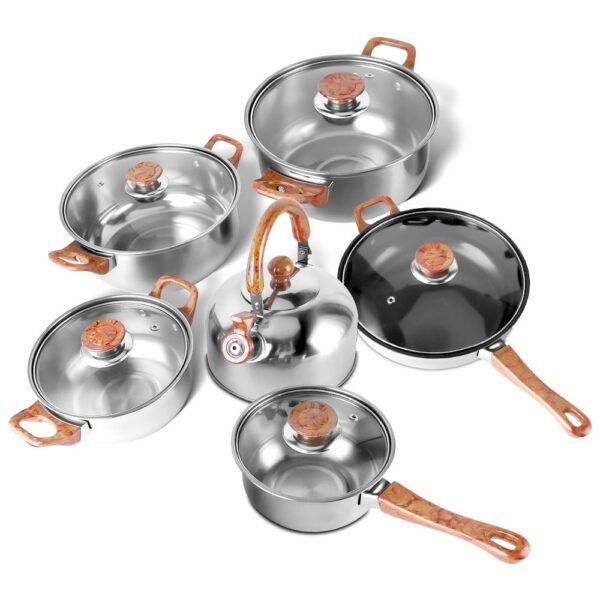 Tebru 12 Piece Nonstick Stainless Steel Cookware Set