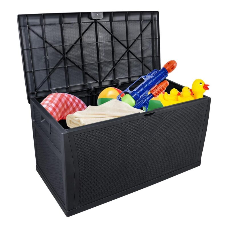 Tenozek 120 Gallon Outdoor Plastic Deck Box, Storage for Garden Tools, Outdoor Cushions, Pool Toys-Waterproof, Lockable, Black