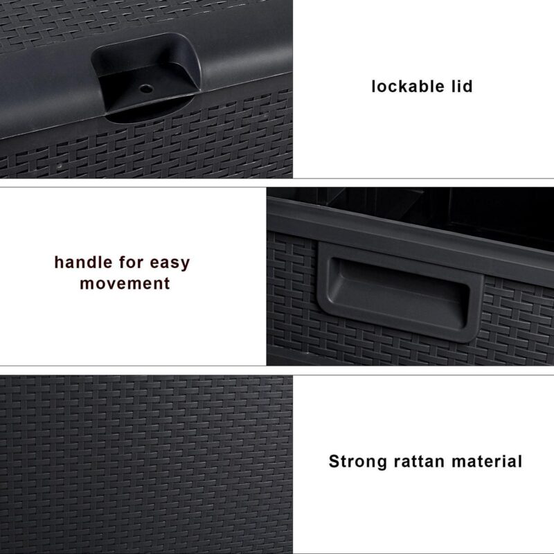 Tenozek 120 Gallon Outdoor Plastic Deck Box, Storage for Garden Tools, Outdoor Cushions, Pool Toys-Waterproof, Lockable, Black - Image 2