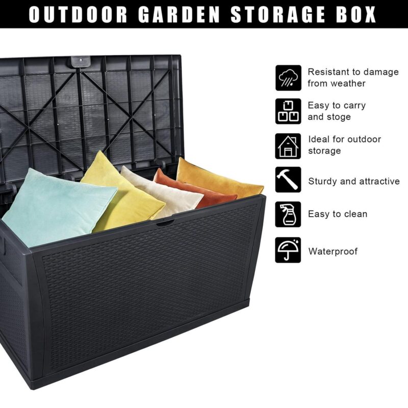 Tenozek 120 Gallon Outdoor Plastic Deck Box, Storage for Garden Tools, Outdoor Cushions, Pool Toys-Waterproof, Lockable, Black - Image 6