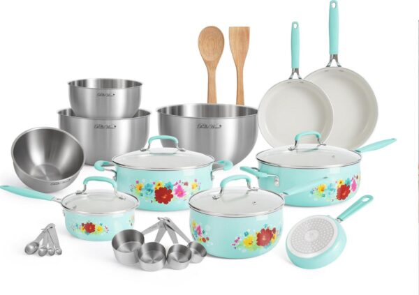 The Pioneer Woman Breezy Blossom 25-Piece Ceramic Nonstick Aluminum Cookware Set