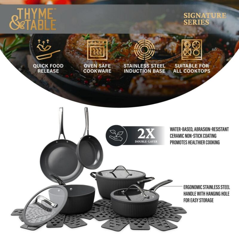 Thyme and Table 12 Piece Nonstick Aluminum Cookware Set, Gunmetal - Image 2