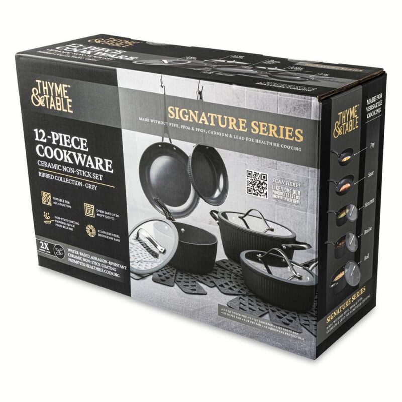 Thyme and Table 12 Piece Nonstick Aluminum Cookware Set, Gunmetal - Image 4