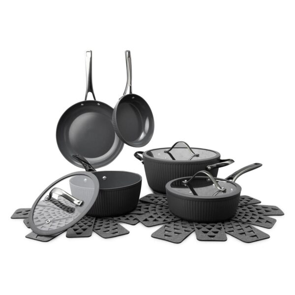 Thyme and Table 12 Piece Nonstick Aluminum Cookware Set, Gunmetal