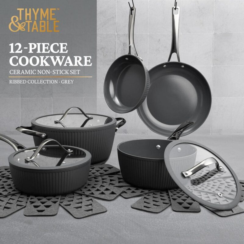 Thyme and Table 12 Piece Nonstick Aluminum Cookware Set, Gunmetal - Image 5
