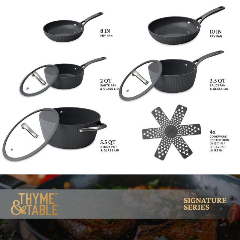 Thyme and Table 12 Piece Nonstick Aluminum Cookware Set, Gunmetal - Image 6