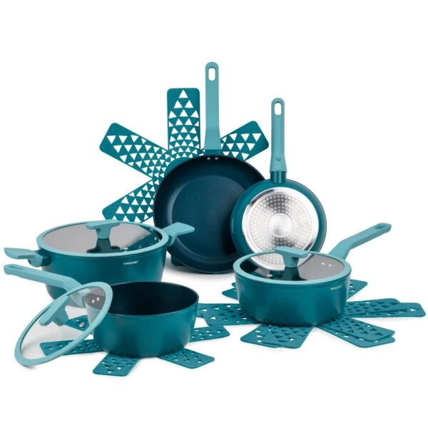 Thyme and Table Eden 12 Piece Cookware Set Non-Stick - Peacock Blue