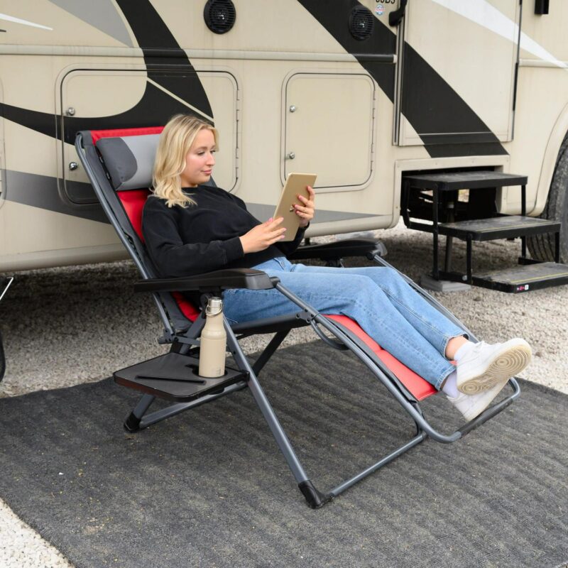 Timber Ridge Banyon Reclining Outdoor Zero Gravity Lounger, Red, Polyester, 350 Pound Seating Capacity, Adult - Image 3