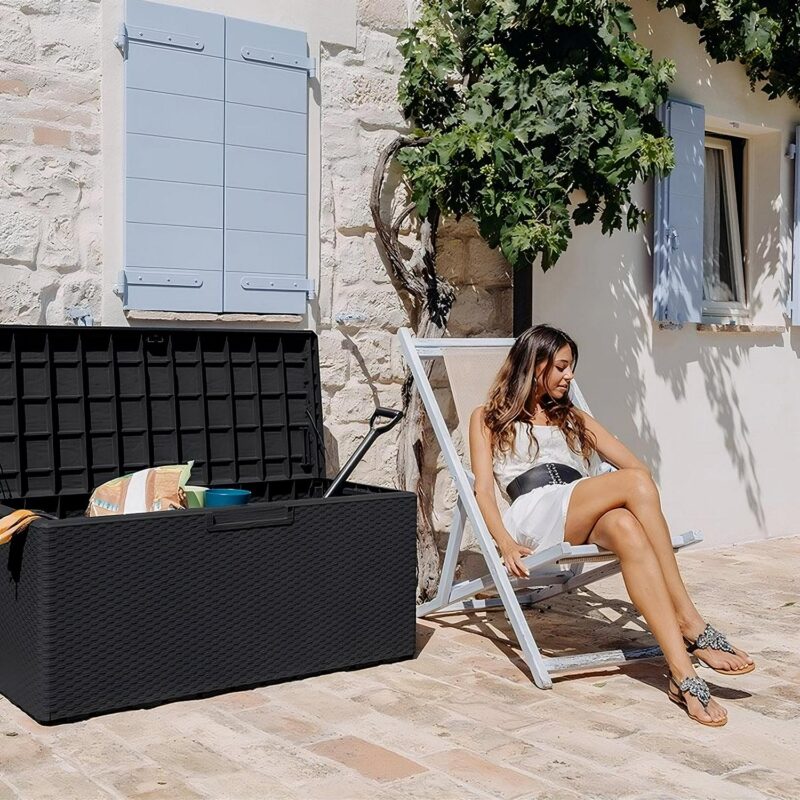 Toomax Portofino Large 90 Gallon Plastic Outdoor Storage Deck Box, Gray - Image 7