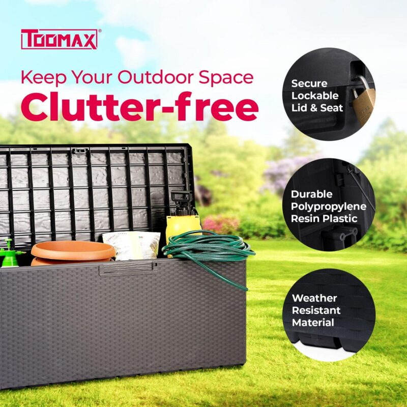 Toomax Portofino Large 90 Gallon Plastic Outdoor Storage Deck Box, Gray - Image 2