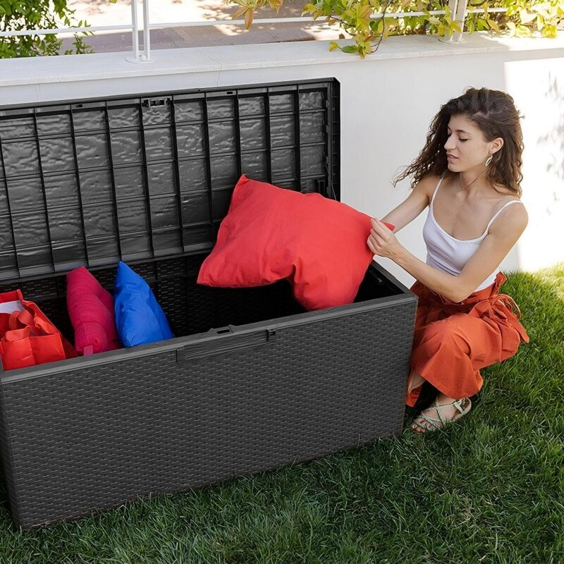 Toomax Portofino Large 90 Gallon Plastic Outdoor Storage Deck Box, Gray - Image 6