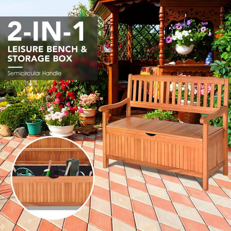 Topbuy 33 Gal Outdoor Storage Bench Deck Box Patio Storage Loveseat w/Removable Liner - Image 3