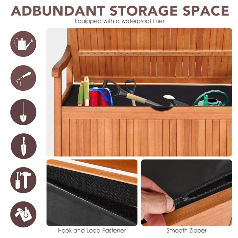 Topbuy 33 Gal Outdoor Storage Bench Deck Box Patio Storage Loveseat w/Removable Liner - Image 6