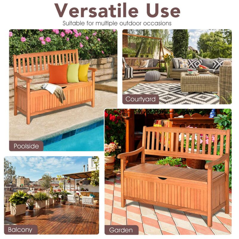 Topbuy 33 Gal Outdoor Storage Bench Deck Box Patio Storage Loveseat w/Removable Liner - Image 8
