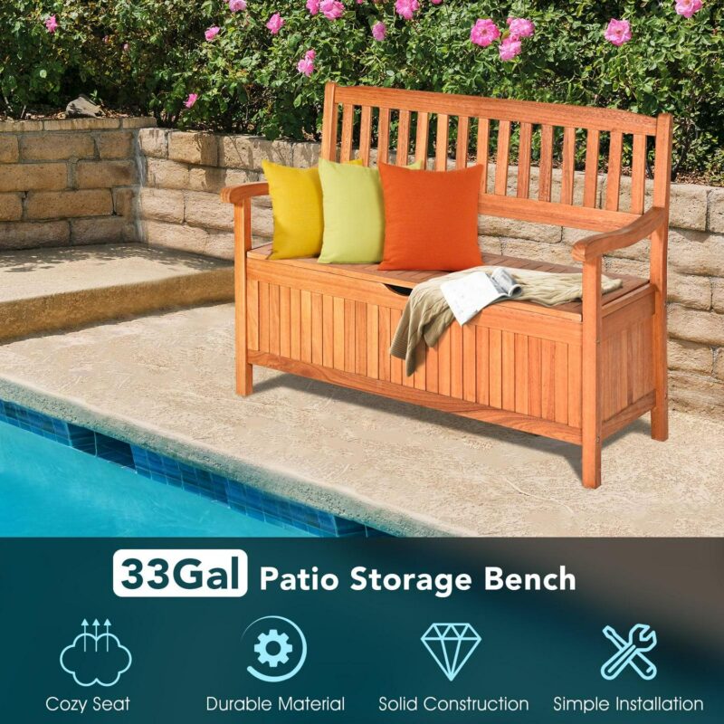 Topbuy 33 Gal Outdoor Storage Bench Deck Box Patio Storage Loveseat w/Removable Liner - Image 7