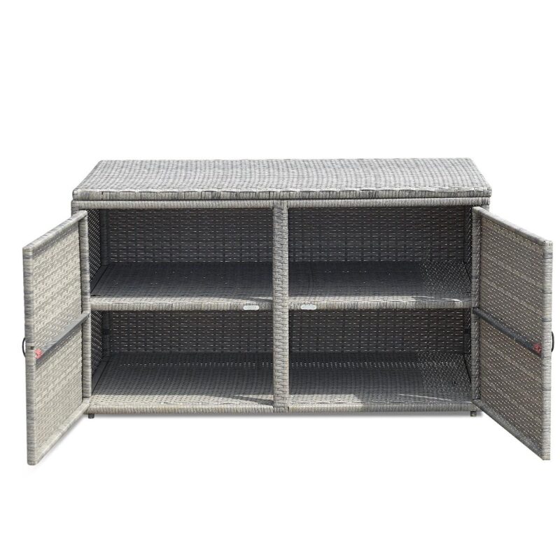 Topbuy Outdoor Rattan Storage Box Patio Wicker Storage Bin Cabinet 88 Gallon Gray - Image 6