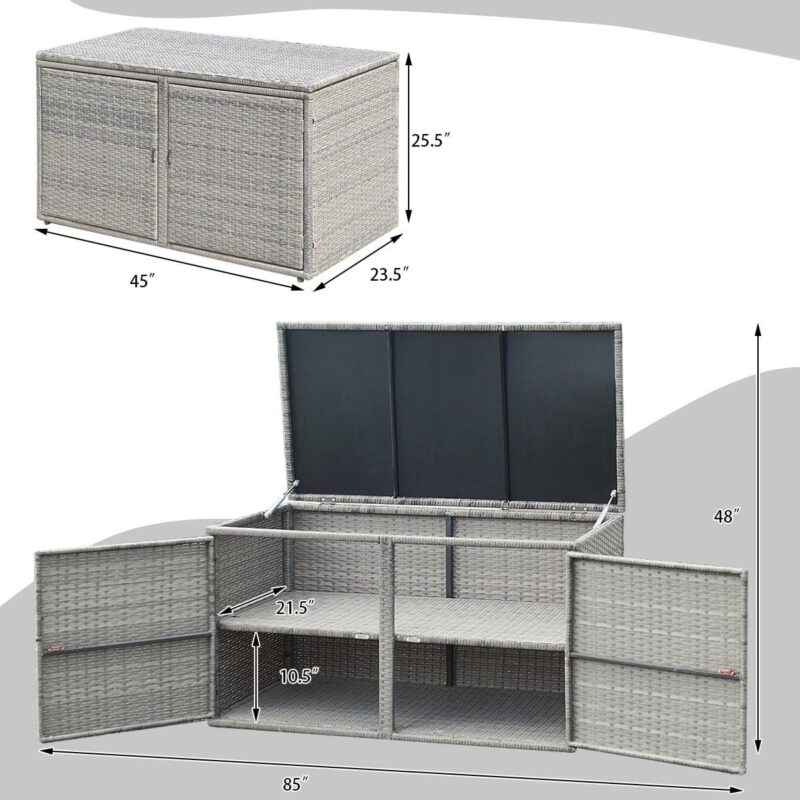 Topbuy Outdoor Rattan Storage Box Patio Wicker Storage Bin Cabinet 88 Gallon Gray - Image 9