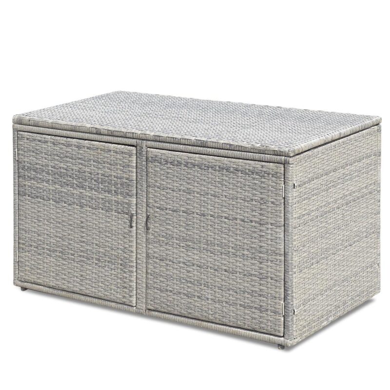 Topbuy Outdoor Rattan Storage Box Patio Wicker Storage Bin Cabinet 88 Gallon Gray - Image 8