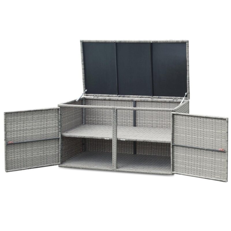 Topbuy Outdoor Rattan Storage Box Patio Wicker Storage Bin Cabinet 88 Gallon Gray - Image 7