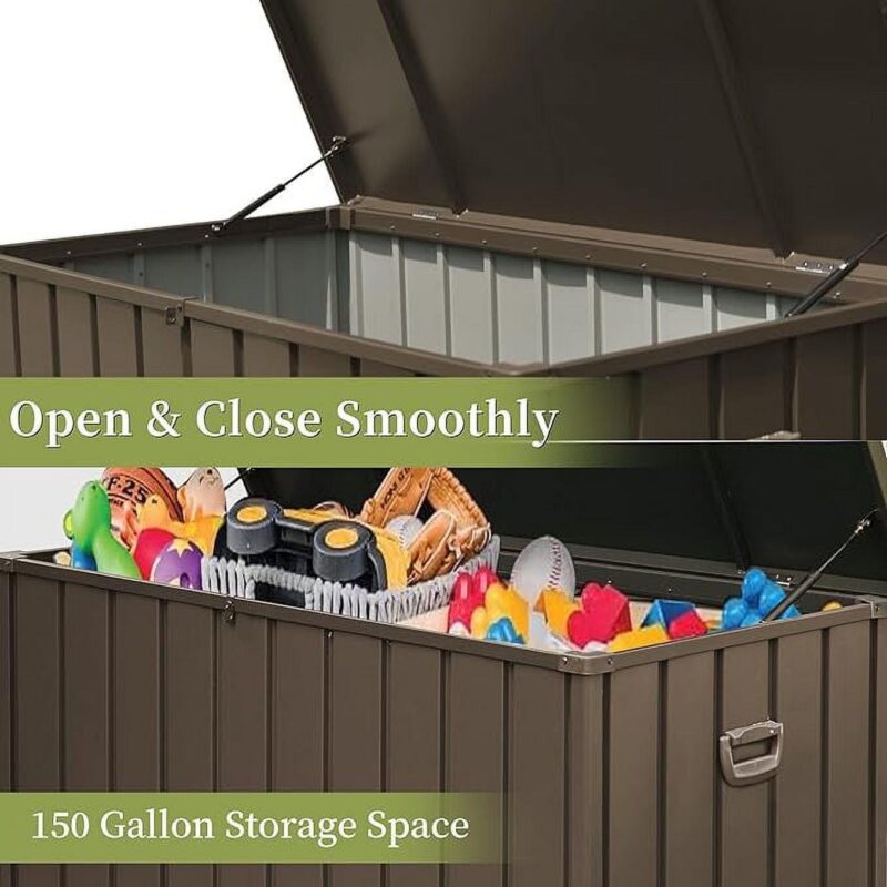 Topcobe 100 Gallon Outdoor Storage Deck Box Waterproof, Large Patio Storage Bin for Outside Garden Tools, Lockable, Brown - Image 7