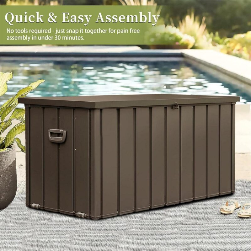 Topcobe 100 Gallon Outdoor Storage Deck Box Waterproof, Large Patio Storage Bin for Outside Garden Tools, Lockable, Brown - Image 3