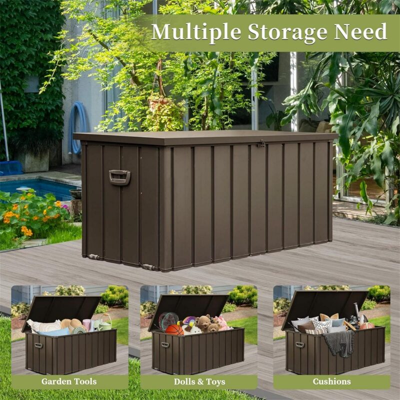 Topcobe 100 Gallon Outdoor Storage Deck Box Waterproof, Large Patio Storage Bin for Outside Garden Tools, Lockable, Brown - Image 4