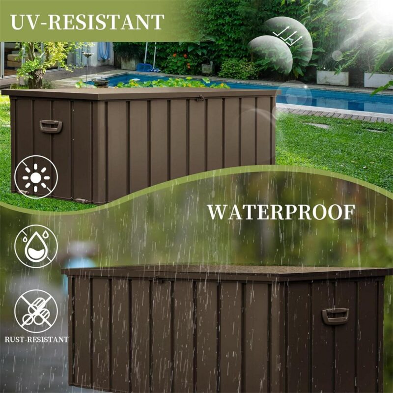 Topcobe 100 Gallon Outdoor Storage Deck Box Waterproof, Large Patio Storage Bin for Outside Garden Tools, Lockable, Brown - Image 5