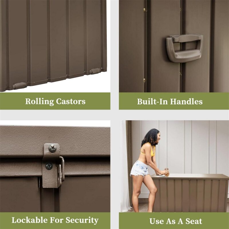 Topcobe 100 Gallon Outdoor Storage Deck Box Waterproof, Large Patio Storage Bin for Outside Garden Tools, Lockable, Brown - Image 6
