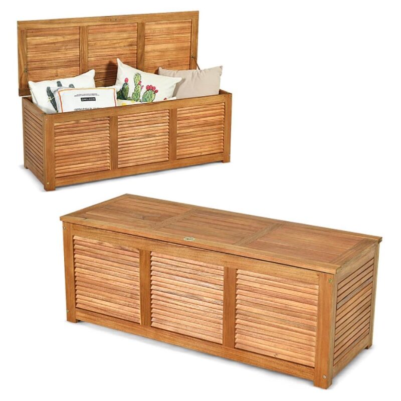 Topcobe 47 Gallon Acacia Wood Storage Bench Box for Patio Garden Deck, Outdoor Storage Box for Patio Furniture, Garden Tools - Image 2