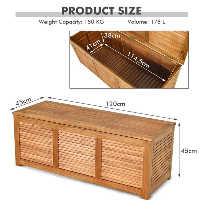 Topcobe 47 Gallon Acacia Wood Storage Bench Box for Patio Garden Deck, Outdoor Storage Box for Patio Furniture, Garden Tools - Image 3