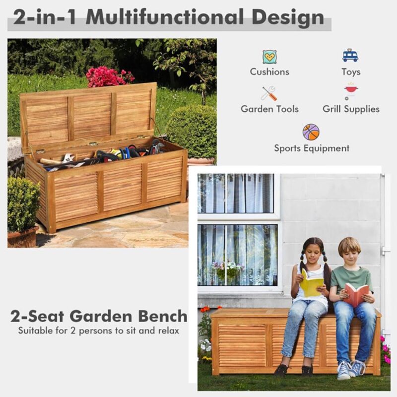 Topcobe 47 Gallon Acacia Wood Storage Bench Box for Patio Garden Deck, Outdoor Storage Box for Patio Furniture, Garden Tools - Image 4