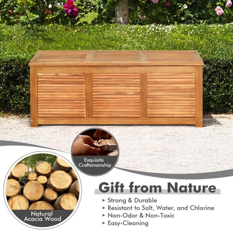 Topcobe 47 Gallon Acacia Wood Storage Bench Box for Patio Garden Deck, Outdoor Storage Box for Patio Furniture, Garden Tools - Image 6
