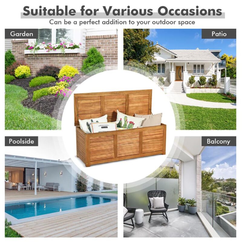 Topcobe 47 Gallon Acacia Wood Storage Bench Box for Patio Garden Deck, Outdoor Storage Box for Patio Furniture, Garden Tools - Image 8