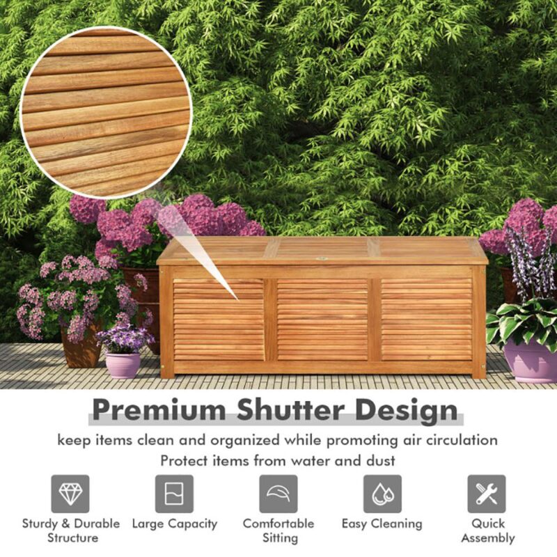 Topcobe 47 Gallon Acacia Wood Storage Bench Box for Patio Garden Deck, Outdoor Storage Box for Patio Furniture, Garden Tools - Image 7