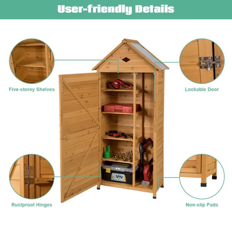 Topcobe Wooden Outdoor Lockable Garden Tool Storage, Outdoor Storage Box for Patio Furniture, Garden Tools - Image 4
