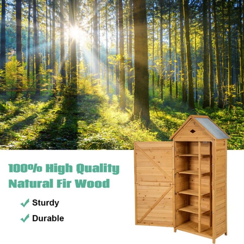 Topcobe Wooden Outdoor Lockable Garden Tool Storage, Outdoor Storage Box for Patio Furniture, Garden Tools - Image 7